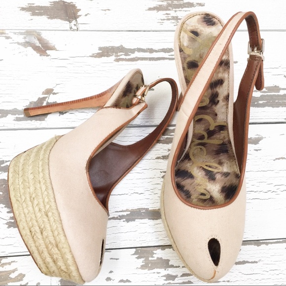 ❇ EUC ❇ Sam Edelman Tan/Nude Canvas Platform Heels, Size 8 - Picture 4 of 6